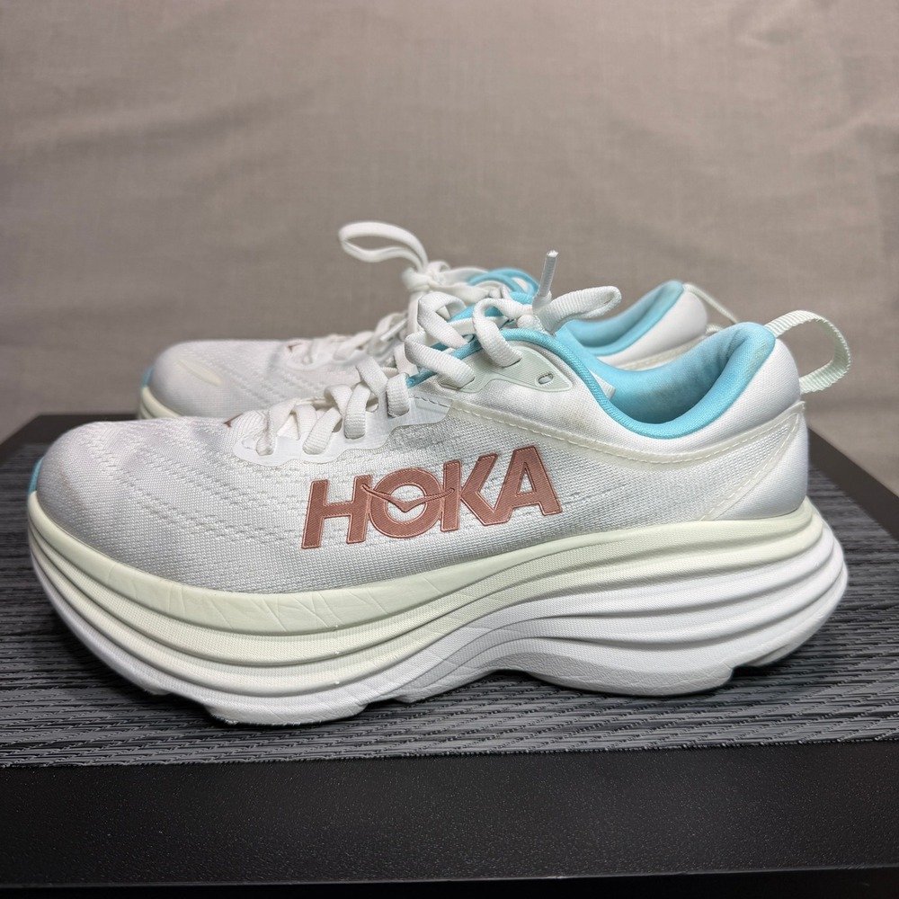 Hoka One Bondi 8 Shoes - Womens 6.5 - White Frost Gold Running 1127952 FTRS